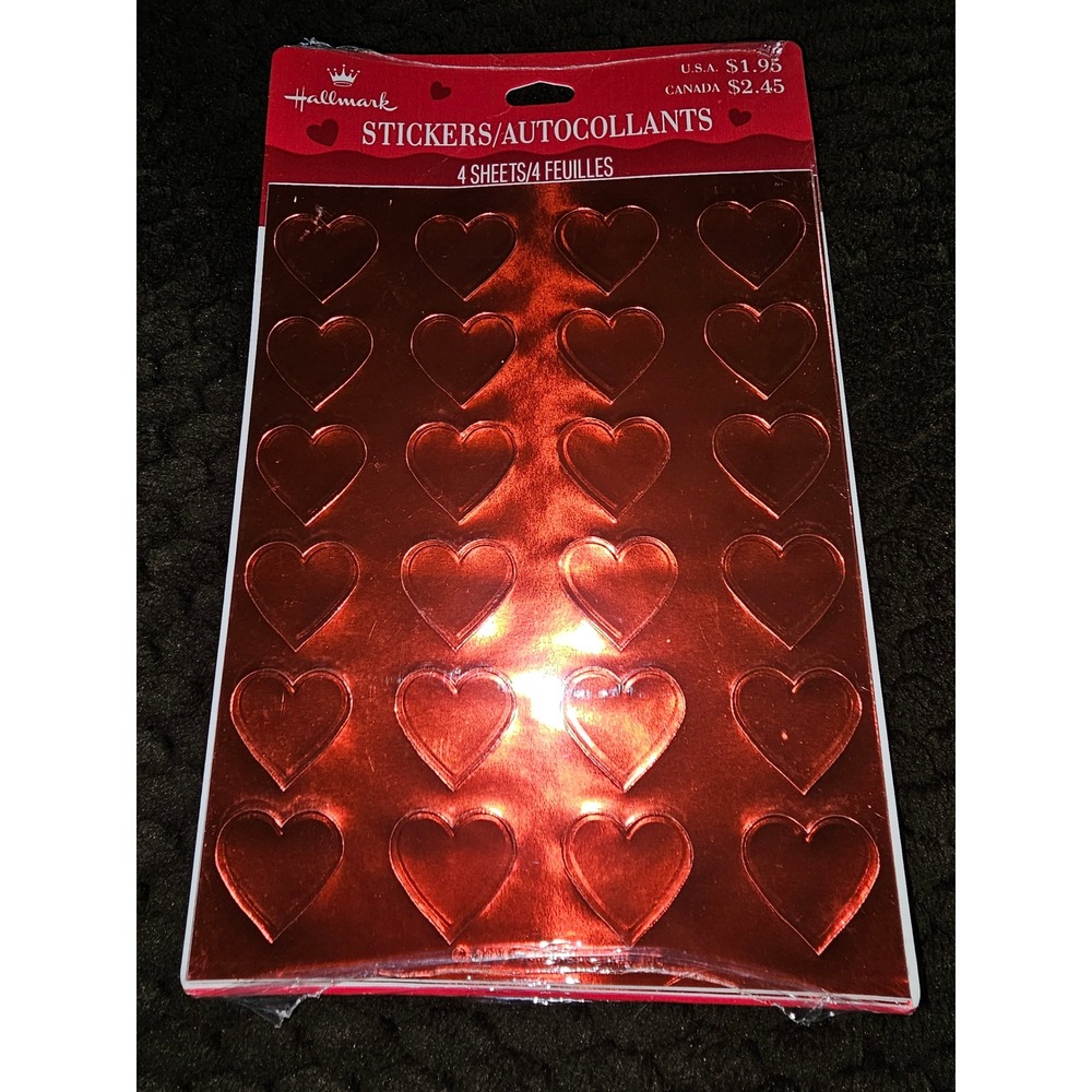Vintage Hallmark 1989 Sealed Red Foil Valentines Day Hearts 4 Sheets Of Stickers